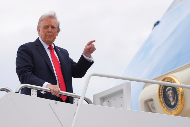 President Donald Trump boards Air Force One, Tuesday, Sept. 16, 2025, in Joint Base Andrews, Md.