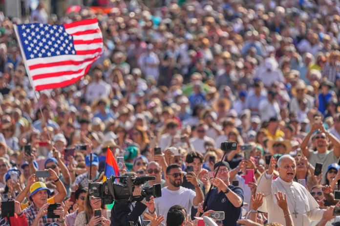 Pope Leo XIV arrives in St. Peter's Square on the occasion of the weekly general audience at the Vatican, Wednesday, Sept. 17, 2025.