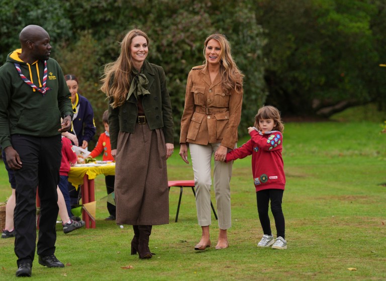 Kate Middleton, Princess of Wales, and first lady Melania Trump meet members of the Scouts's 
