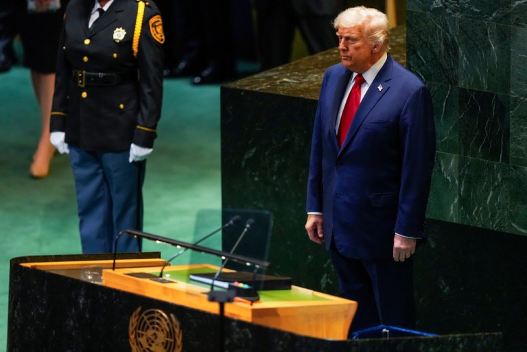 President Donald Trump prepares to address the 80th session of the United Nations General Assembly.