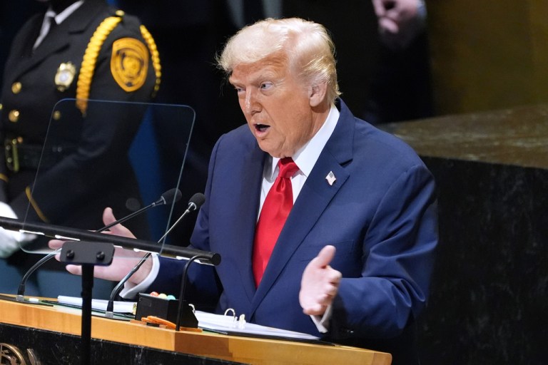 President Donald Trump speaks.