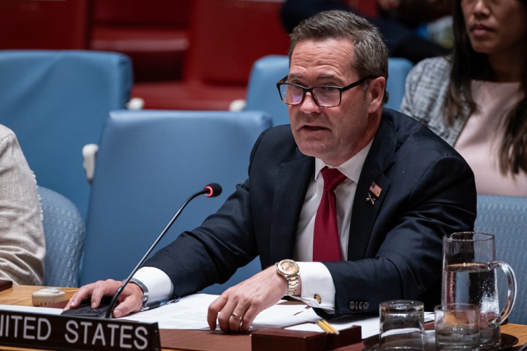 U.S. ambassador to the U.N. Mike Waltz addresses the High-Level Security Council on Palestinians and Israel during the 80th session of the United Nations General Assembly, Tuesday, Sept. 23, 2025. (AP Photo/Angelina Katsanis)