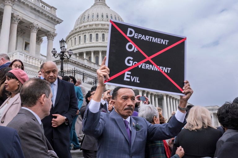 Rep. Kweisi Mfume (D-MD) protests against the Department of Government Efficiency.