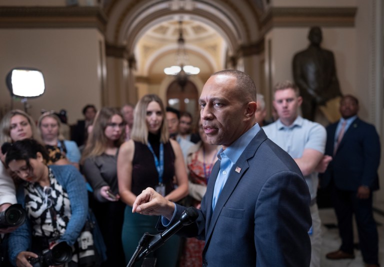House Minority Leader Hakeem Jeffries, D-N.Y., holds a news conference at the Capitol, Wednesday, Sept. 24, 2025, in Washington. AP Photo/J. Scott Applewhite)