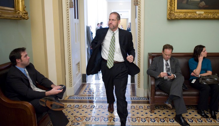 Sen. John Sununu (R-NH) leaves the Senate Republican Policy Committee's meeting to hold leadership elections on Tuesday, Nov. 18, 2008.