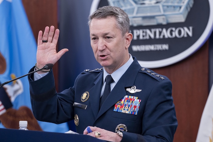 Joint Chiefs of Staff Chairman Dan Caine speaks during a news conference on Thursday, June 26, 2025, at the Pentagon.