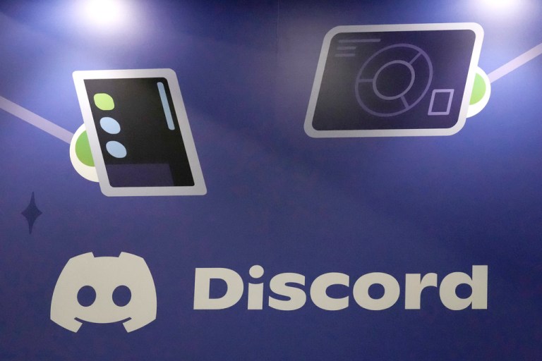 A display Discord stands at the company's booth at the Game Developers Conference 2023.