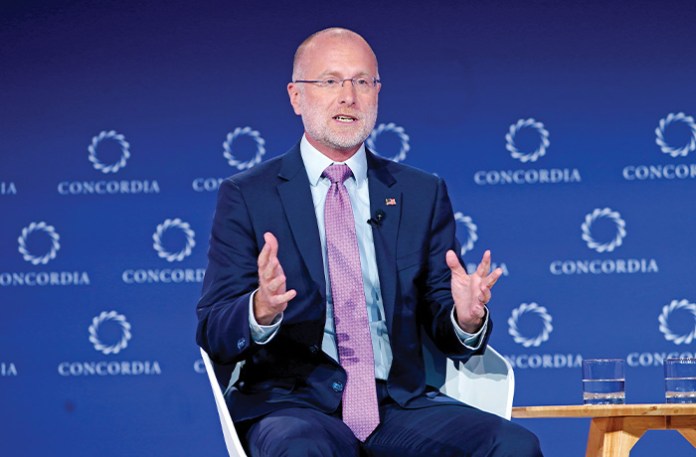 Federal Communications Commission Chairman Brendan Carr speaks in New York City, Sept. 22, 2025. (John Lamparski / Concordia Annual Summit / Getty)