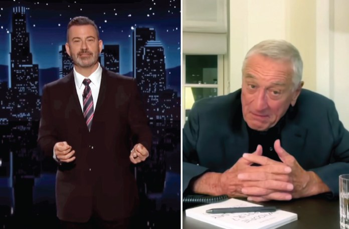 Kimmel discusses new FCC policy with actor Robert De Niro, as he plays a mafioso FCC chairman, Sept. 23, 2025. (Jimmy Kimmel Live)