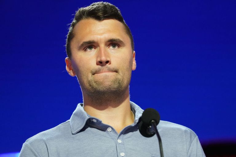 Turning Point USA Founder Charlie Kirk is seen onstage at the Fiserv Forum during preparations for the Republican National Convention (RNC) on July 14, 2024, in Milwaukee, Wisconsin. Delegates, politicians, and the Republican faithful are arriving in Milwaukee for the annual convention, concluding with former President Donald Trump accepting his party's presidential nomination. The RNC takes place from July 15-18. (Photo by Andrew Harnik/Getty Images)