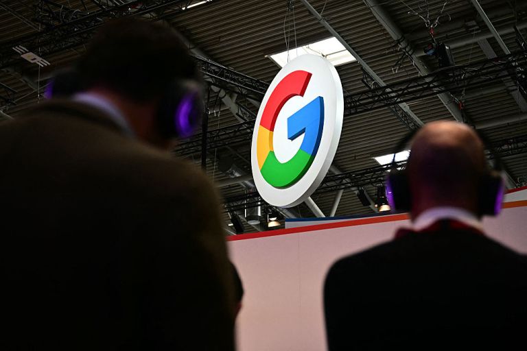The logo of US' multinational corporation and technology company Google is pictured at the International Motor Show IAA in Munich, southern Germany, on September 8, 2025. The IAA Mobility fair runs from September 9 to 14, 2025. (Photo by Tobias SCHWARZ / AFP) (Photo by TOBIAS SCHWARZ/AFP via Getty Images)