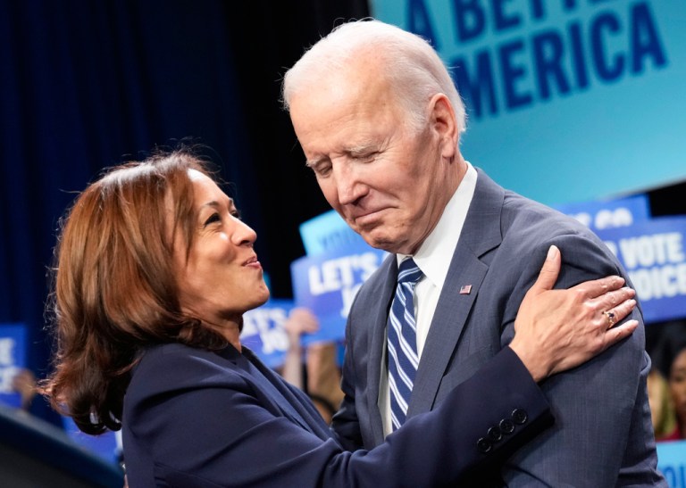 Vice President Kamala Harris hugs President Joe Biden.