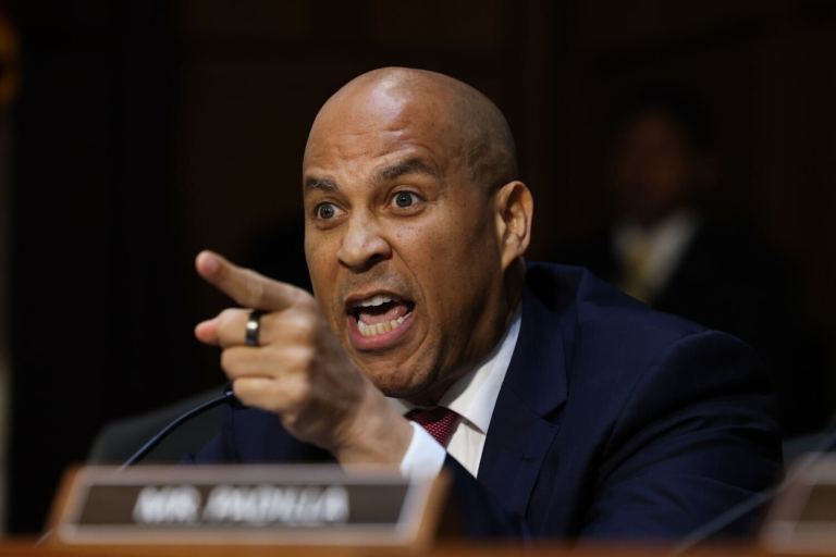 Sen. Cory Booker (D-NJ) yells and points his finger.