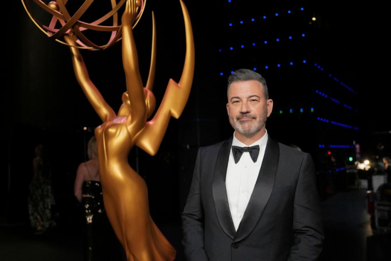 Jimmy Kimmel with his Emmy for Outstanding Host.