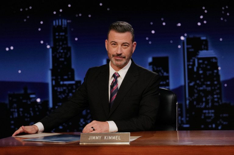 This image released by Disney shows Jimmy Kimmel hosting his late night show 
