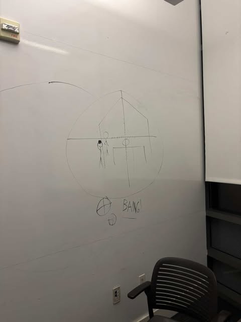 Drawing on a whiteboard.