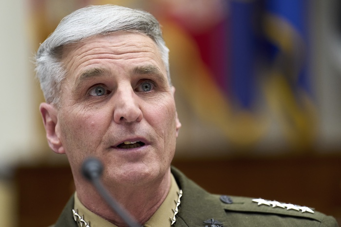 Marine Corps Gen. Christopher Mahoney speaks during a House Armed Services Subcommittee on Readiness hearing.