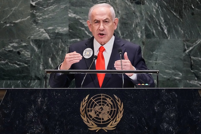 Israel Prime Minister Benjamin Netanyahu addresses the 80th session of the United Nations General Assembly.