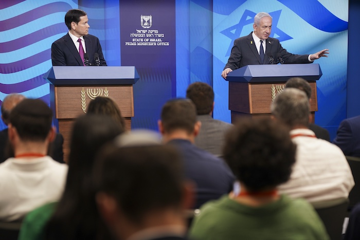 Israeli Prime Minister Benjamin Netanyahu and U.S. Secretary of State Marco Rubio hold a joint press conference.