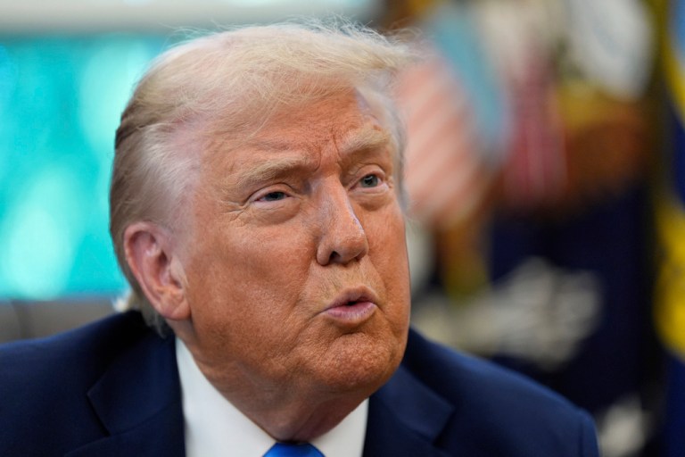 President Donald Trump speaks in the Oval Office of the White House, Friday, Sept. 19, 2025, in Washington. (AP Photo/Alex Brandon)