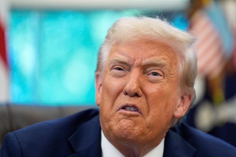 President Donald Trump speaks in the Oval Office of the White House, Friday, Sept. 19, 2025, in Washington. (AP Photo/Alex Brandon)