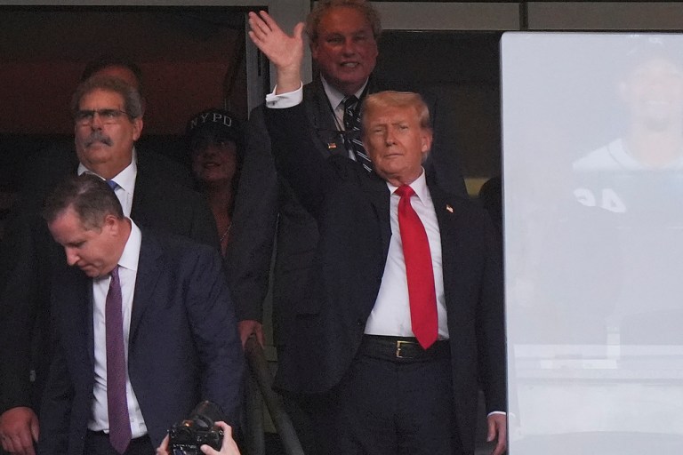 President Donald Trump arrives at Yankee Stadium before a baseball game between the New York Yankees and the Detroit Tigers Thursday, Sept. 11, 2025, in New York.