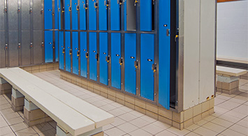 Lockers with blue doors.