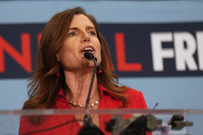 Rep. Nancy Mace (R-SC) speaks at a "Freedom Fry" event hosted by Rep. Russell Fry (R-SC) on Monday, Aug. 18, 2025, in Myrtle Beach, South Carolina.