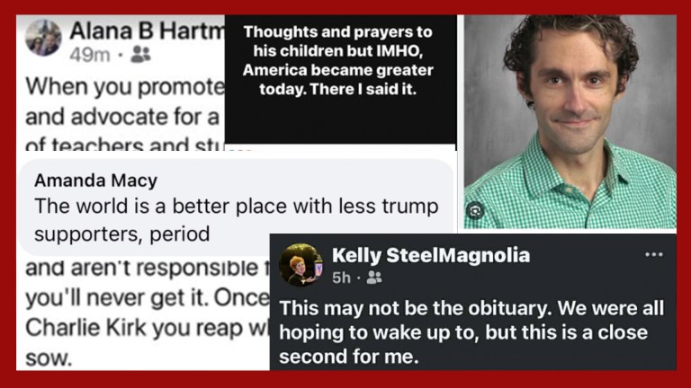 Screenshots of people celebrating Charlie Kirk getting shot