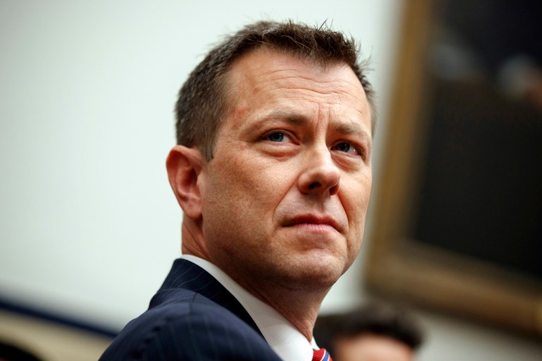 FILE - FBI Deputy Assistant Director Peter Strzok testifies before the House Committees on the Judiciary and Oversight and Government Reform during a hearing on Capitol Hill, July 12, 2018, in Washington. The Justice Department asked a judge Thursday, May 11, 2023, to put on hold a scheduled deposition of Donald Trump in a lawsuit brought by an FBI agent who was fired over text messages critical of the former president. The government said in a federal court filing that a judge should order lawyers for Peter Strzok to take the deposition of FBI Director Christopher Wray before they seek to question Trump.