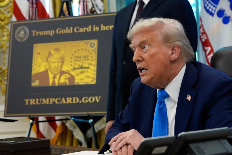 A poster showing the Trump Gold Card.