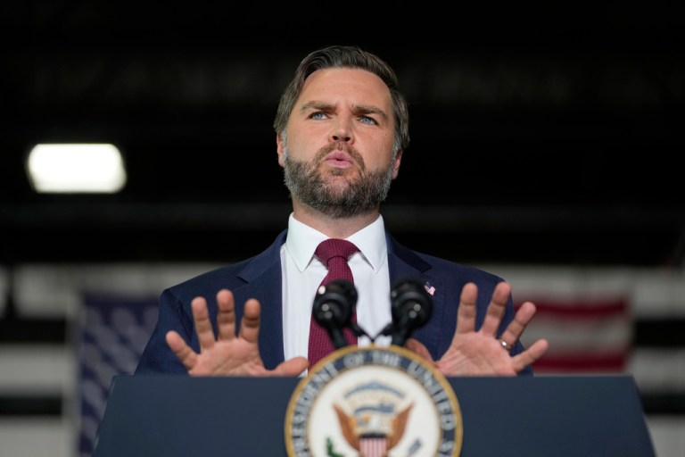 Vice President JD Vance speaks during a tour