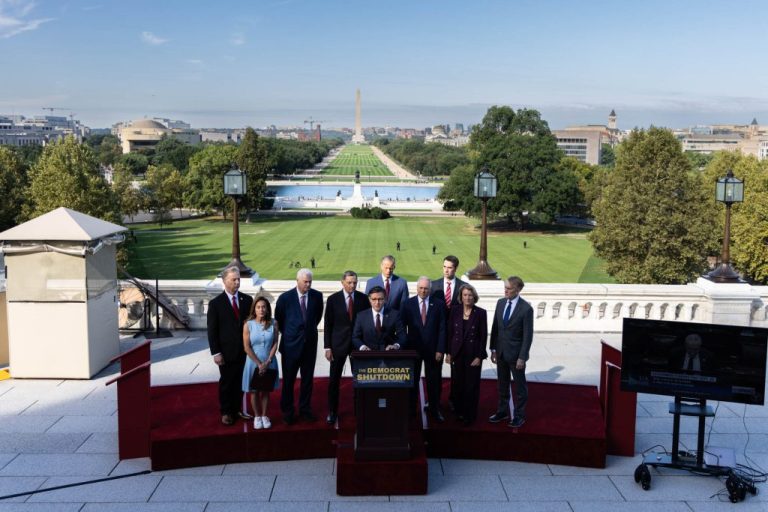 House and Senate Republicans stand on the West Terrace of the U.S. Capitol.