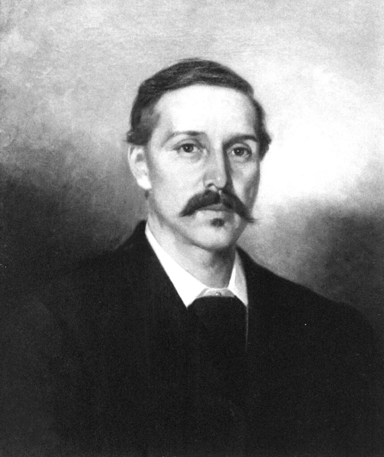 An oil painting of Scottish novelist, poet, and essayist Robert Louis Stevenson.