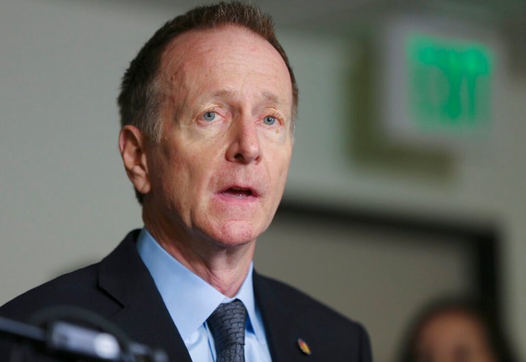 Austin Beutner, former superintendent of Los Angeles Unified Public Schools, speaks at a press conference.