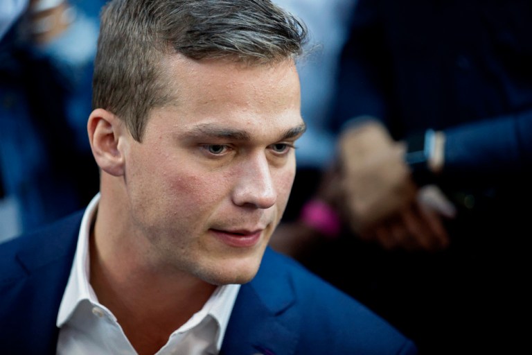 Rep. Madison Cawthorn (R-NC) speaks to supporters and the media.