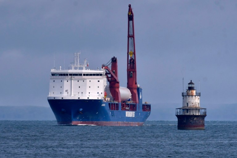 The ship UHL Felicity, carrying wind turbine tower sections.