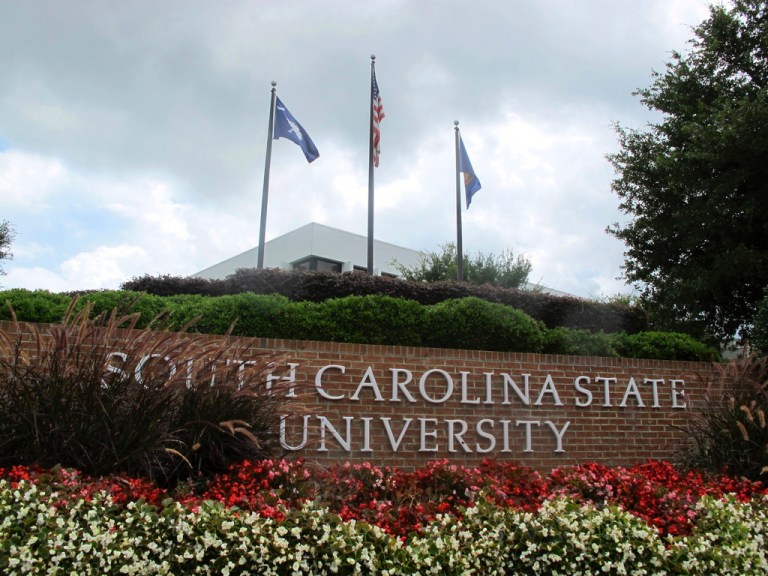 A sign for South Carolina State University sits at the campus entrance.