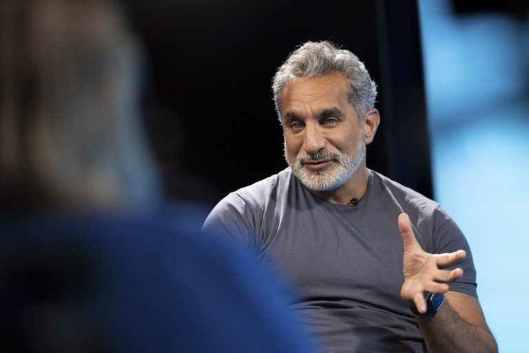 Bassem Youssef is interviewed by the Associated Press in London, Thursday, April 4, 2024.