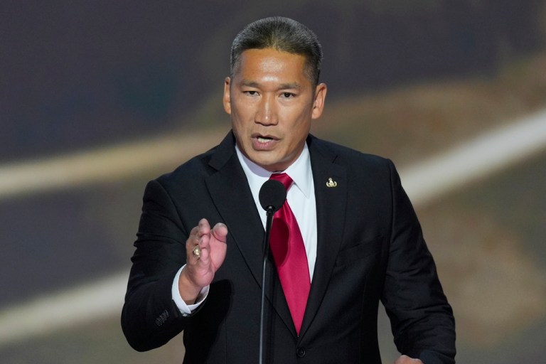 Hung Cao speaking during the second day of the Republican National Convention Tuesday, July 16, 2024, in Milwaukee