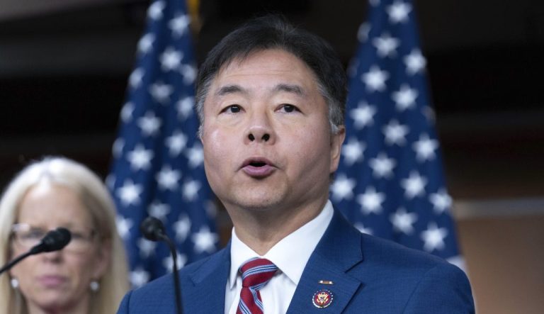 Democratic Caucus Vice Chair Rep. Ted Lieu, D-Calif., speaks during a news conference after a democratic caucus meeting on Capitol Hill in Washington, Wednesday, Jan. 22, 2025.