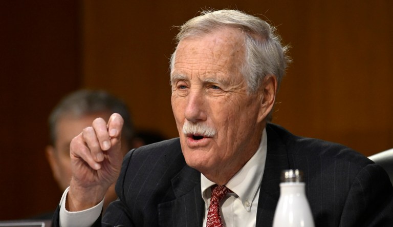 Sen. Angus King, I-Maine, questions former Rep. Tulsi Gabbard, President Donald Trump's choice to be the Director of National Intelligence, during the Senate Intelligence Committee hearings for her confirmation at the U.S. Capitol, Thursday, Jan. 30, 2025, in Washington.