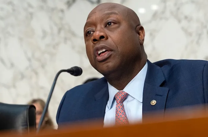 Sen. Tim Scott (R-SC), chairman of the Senate Banking Committee, speaks.