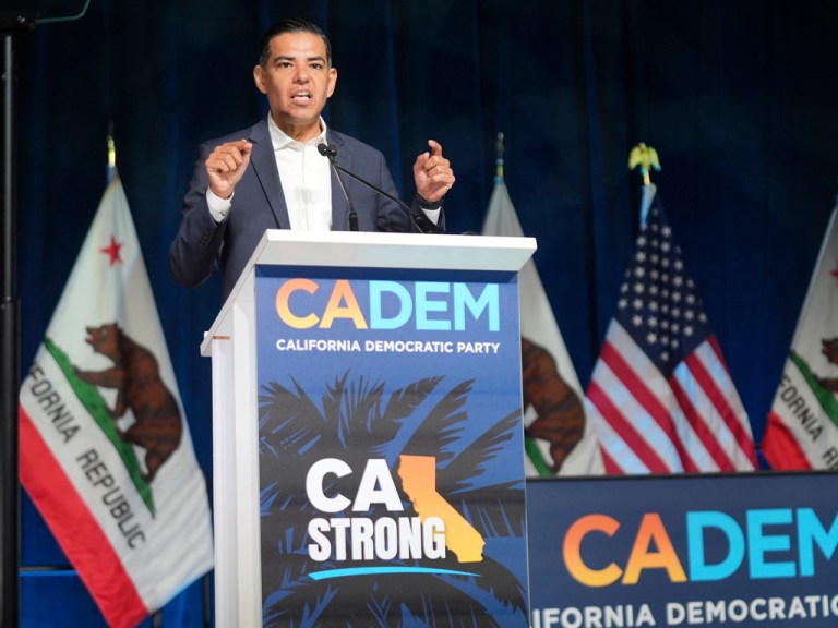 Robert Garcia speaks at the California Democratic Party's 2025 State Convention.