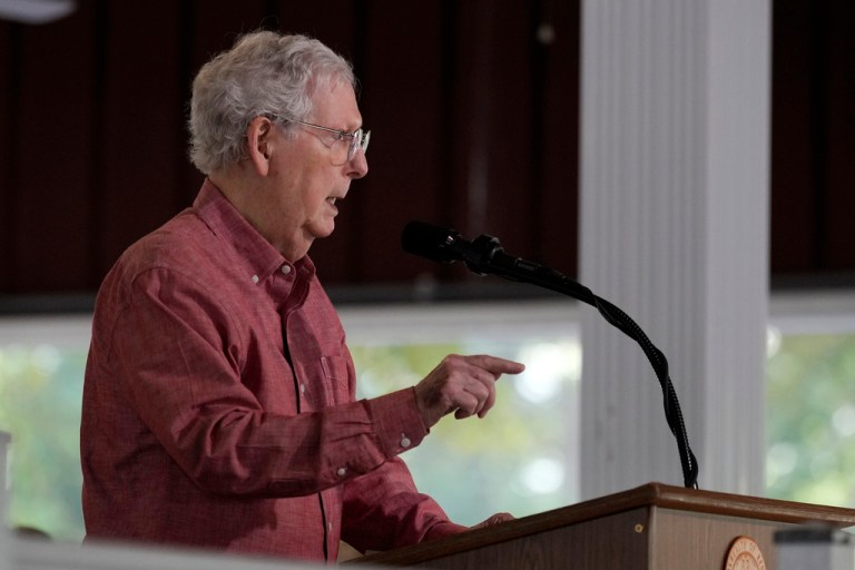 Sen. Mitch McConnell (R-KY) speaks at the annual Fancy Farm picnic