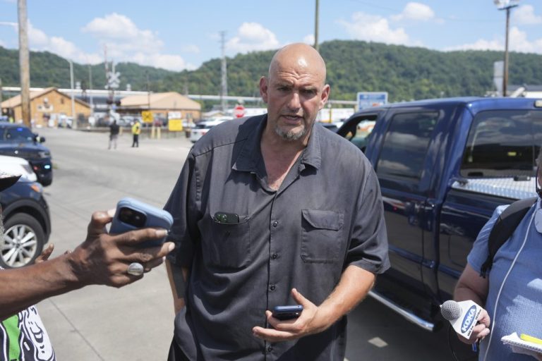 Sen. John Fetterman (D-PA), speaks to the members of the media.