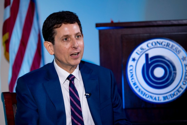 Phillip Swagel, director of the Congressional Budget Office, speaks during an interview with The Associated Press, Wednesday, Sept. 17, 2025, in Washington. (AP Photo/Alex Brandon)