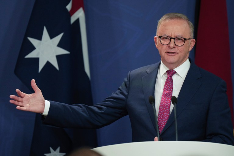 Australian Prime Minister Anthony Albanese making a speech.