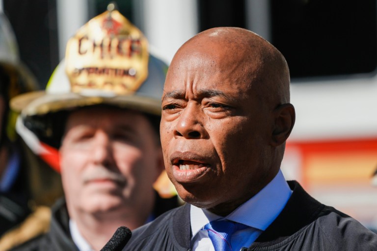New York City Mayor Eric Adams speaks at a news conference.