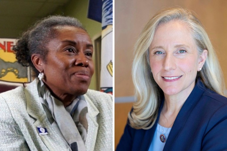 This combo image shows Virginia Republican gubernatorial candidate Winsome Earle-Sears, left, and Democratic gubernatorial candidate Abigail Spanberger, right. (AP Photo)